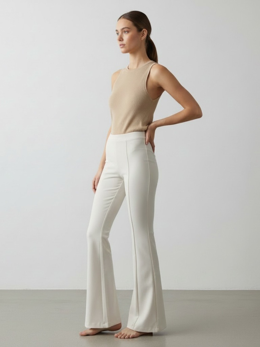 Zara | NWOT off white high waist stretch flare leg fitted pants size small